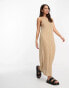 Pull&Bear textured sleeveless column maxi dress in light brown