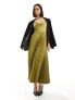 Closet London cowl neck pleated midaxi dress in moss green