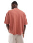 ASOS DESIGN oversized button through t-shirt with baseball neck in terracotta texture