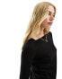 Mango slash neck long sleeve top in black