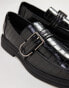 ASOS DESIGN chunky loafers in black faux croc with silver buckle