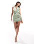 Aria Cove satin cowl neck low back mini dress in sage