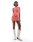 In The Style printed ruched mesh mini dress in multi