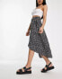 Pieces wrap midi skirt in black & white spot