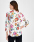 Petite Floral-Print Gathered-Neck Top, Created for Macy's