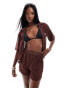 Threadbare beach cover up shirt & shorts set in chocolate brown