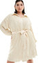 In The Style Plus plisse belted shirt dress in cream