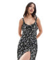 Brave Soul floral print tie front dress in black