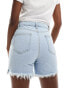 DTT longline denim shorts with raw hem in light blue wash