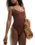 ASOS DESIGN Maya micro strap sleek swimsuit in chocolate brown