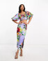 ASOS DESIGN midi pencil skirt with side split and rouleau button detail co-ord in purple floral print