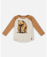 Big Boys Raglan T-Shirt With Print Brown And Beige Mix