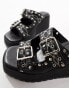 ASOS DESIGN Texas buckle detail studded wedge mules in black