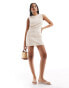 ASOS DESIGN linen high neck shift dress with pocket detail in cream stripe