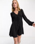 ASOS DESIGN long sleeve tie front mini tea dress in black