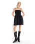 Monki babydoll mini dress with shirred bandeau in black