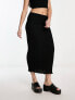 Bershka textured midi skirt in black