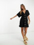 ASOS DESIGN flutter sleeve mini tea dress with buttons in black