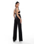 ASOS DESIGN trim detail halter cross back jumpsuit in black