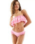 Monki co-ord side ruffle frills bikini brief in pink