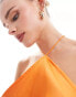 ASOS DESIGN Petite satin halter maxi dress with shaped back detail in orange