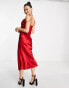 Rare London satin midi dress with strap details in red