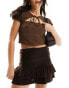 COLLUSION mini skirt with ruffle detail in brown