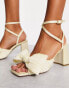 ASOS DESIGN Hitched bow detail mid block heeled sandals in ivory