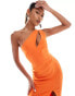 Vesper one shoulder cut out detail front split maxi dress in orange