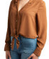 Juniors' Notch-Collar Tie-Front Long-Sleeve Top