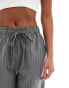 In The Style Petite x Perrie Sian wide leg drawstring trouser in grey pinstripe