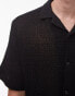 Topman short sleeve relaxed open weave crochet shirt in black