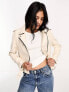 Mango faux leather biker jacket in beige