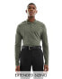 ASOS DESIGN long sleeve smart pique polo in khaki