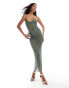 Rare London premium diamante cami midi dress in khaki