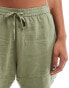 Mango linen mix drawstring relaxed shorts in khaki