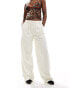 Object premium textured wide leg trousers in cream