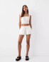 Bershka linen look tie waist shorts in white