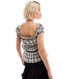 COLLUSION milkmaid top with open bow side in mono check