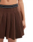 ASOS DESIGN pleated twill mini skirt with elastic waist detail in brown