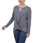 Petite Long Sleeve Knit Keyhole Top