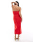 Vesper Petite one shoulder spaghetti strap thigh split midaxi dress in red