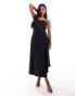 ASOS DESIGN full skirt slip dress in black with contrast stitch