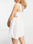 River Island embroidered shirred mini beach dress in white