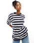 ASOS DESIGN oversized t-shirt in navy and white stripe