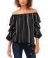 Women's Striped Off The Shoulder Bubble Sleeve Tie Front Blouse