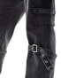 Liquor N Poker relaxed cargo jean with strap in black wash