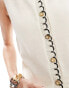 ASOS DESIGN blanket stitch waistcoat with scallop edge in cream