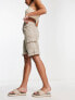 ASOS DESIGN longline cargo short with contrast stitch in mushroom