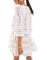 Accessorize wavy print long sleeve beach cover up in multi